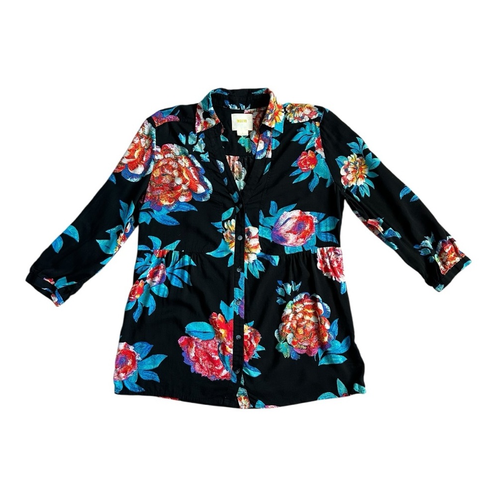 Maeve Black Blouse with Vibrant Floral Design